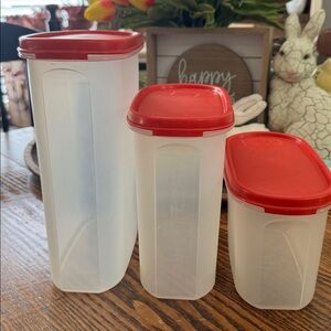 Vintage Tupperware Red Top Modular Mates Oval Storage Containers - set of 3